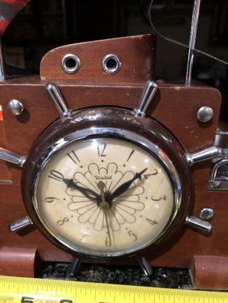 Vintage United Electric Clock On Nautical Sailing Ship With Table Lamp 6