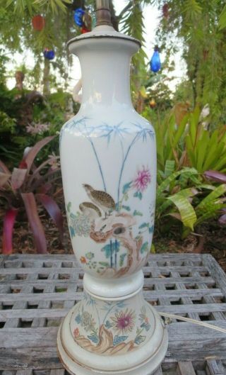 Signed Chinese Famille Rose Porcelain Double Socket Table Lamp