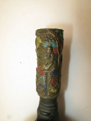 Vtg Brass Bronze Old Chinese Silk Iron Cloisonne Handle