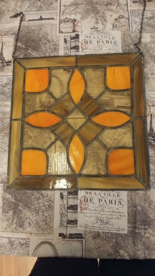 Vintage Leaded Stained Glass Panel 14 1/4×14 1/4 Multi Colored Glass Piece.