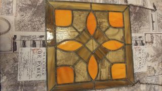 VINTAGE LEADED STAINED GLASS PANEL 14 1/4×14 1/4 MULTI COLORED GLASS PIECE. 2