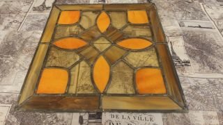 VINTAGE LEADED STAINED GLASS PANEL 14 1/4×14 1/4 MULTI COLORED GLASS PIECE. 3