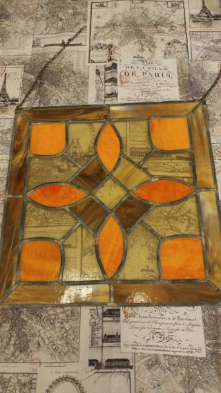 VINTAGE LEADED STAINED GLASS PANEL 14 1/4×14 1/4 MULTI COLORED GLASS PIECE. 7