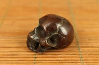 Old Yak Horn Hand Carved Skull Statue Collect Netsuke Bead