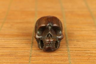 old yak horn hand carved skull statue collect netsuke bead 2