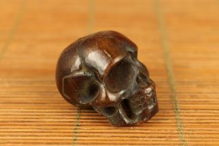 old yak horn hand carved skull statue collect netsuke bead 4