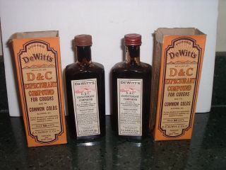 2 Antique Full Bottle In Orig Box Quack Medicine Dewitt 