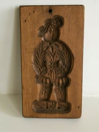 Primitive Carved Wood Springerle Speculaas Cookie Mold Unique Man Feather Hat