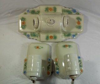 3 Vintage Porcelier Porcelain Floral Light Fixtures Ceiling & 2 Wall Sconces 3