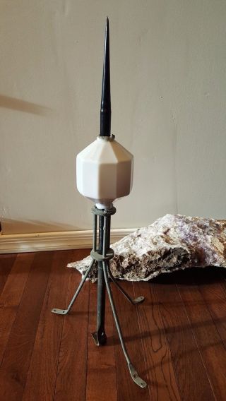 Vintage metal lightning rod with white milk glass ball patent pending embossed 2