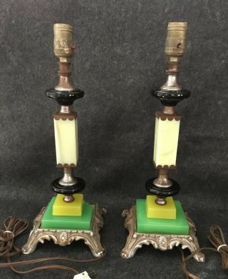 2 - Vintage Antique Jadeite,  Slag Glass Table Lamps