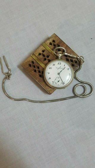 Vtg rare Cortebert Rolex pocket watch incabolic cal 616 chain & wood box 10