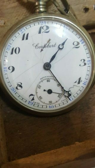 Vtg rare Cortebert Rolex pocket watch incabolic cal 616 chain & wood box 2
