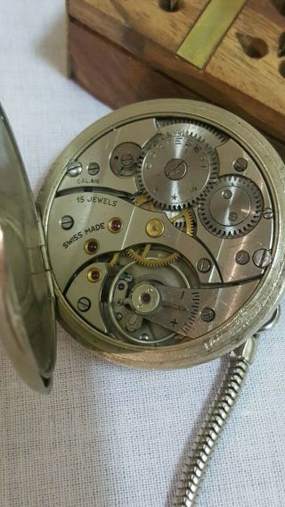 Vtg rare Cortebert Rolex pocket watch incabolic cal 616 chain & wood box 7