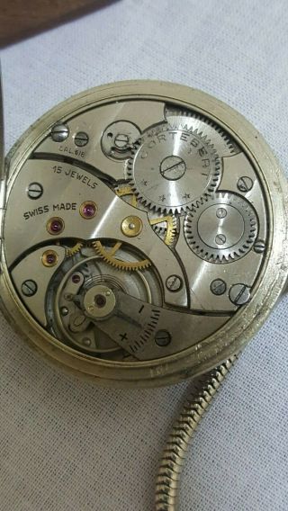 Vtg rare Cortebert Rolex pocket watch incabolic cal 616 chain & wood box 8