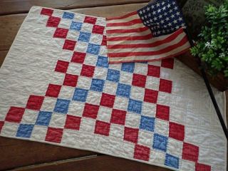 Patriotic Americana Antique C1880 Red White Blue Table Runner 24x16