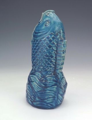 Antique Chinese Oriental Blue Glazed Leaping Fish Vase Figure - Unusual 4