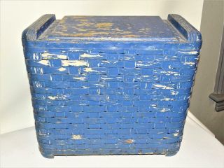 Art Deco Basket Weave Clothing Hamper Storage Box Old Blue Paint