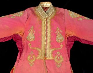 Antique 19th C.  Indian Robe Gold Metallic Embroidery Wool Dress Islamic Maharaja
