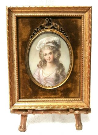 Antique French Miniature Portrait - Bronze Frame - Late 19th Century