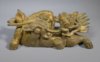 Fine Antique 19th C.  Chinese Gilt Wood Carving Shi Shi Dog Of Foo 2