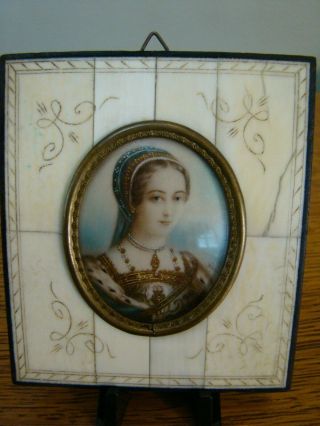 Antique 19thc.  French Miniature Portrait Painting Of Young Woman By Beroux