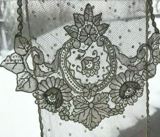 ANTIQUE BELGIAN HANDMADE LACE SCARF WITH NETTING 4