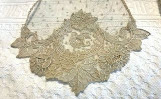 ANTIQUE BELGIAN HANDMADE LACE SCARF WITH NETTING 6