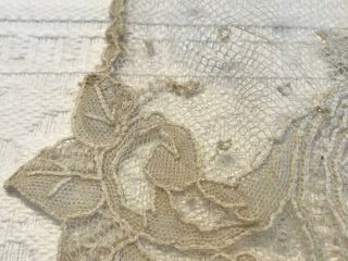 ANTIQUE BELGIAN HANDMADE LACE SCARF WITH NETTING 8