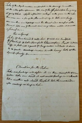 1800s Herbal Medicine Manuscript Direction For The Pukes Horehound & Colt 