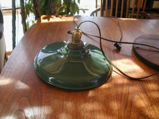 Old/vintage Industrial Green Porcelain Hanging Light With Brass Socket,