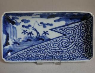 Arita Imari Blue & White Sansui and Tako - karakusa Dish c.  1750 No 1 3