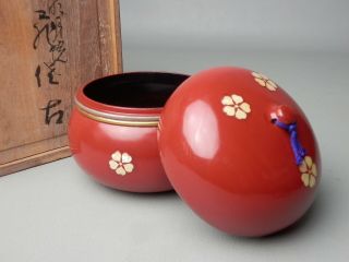 Japanese Vintage Lacquered Wood Kashiki Candy Bowl W/ Lid Tea Article Flower Box