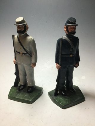 2 Vintage Cast Iron Us Civil War Union & Confederate Soldier Bookends/doorstops
