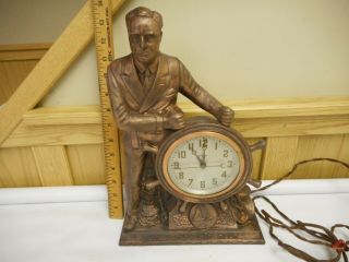 Antique 1933 Fdr Roosevelt Figural " Man Of The Hour " Spin Start Clock A1