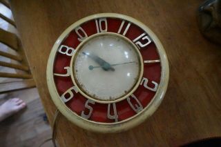 General Electric Ge Telechron Red Kitchen Clock 2h45 Bubble Lens
