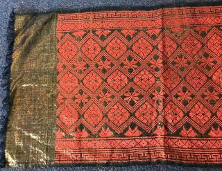 Antique Silk Sari Made In India Orange & Gold Thread Veil Scarf 53”x14” 2