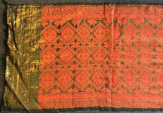 Antique Silk Sari Made In India Orange & Gold Thread Veil Scarf 53”x14” 5