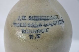 Antique Salt Glaze Stoneware Liquor Whiskey Jug Schreiber Rondout York 3