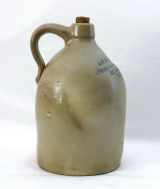 Antique Salt Glaze Stoneware Liquor Whiskey Jug Schreiber Rondout York 4