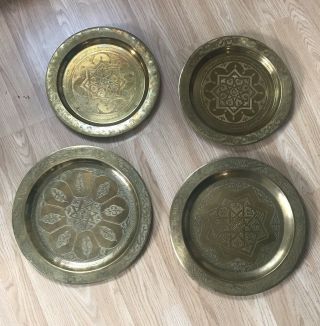 4 X Arabic / Middle Eastern Engraved Decorative Brass Wall Hanging Plates