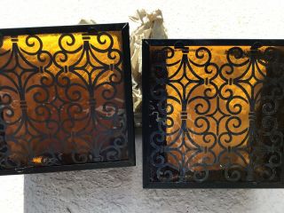 Nos Pair Retro Mcm Vintage " Artolier " Porch Light Fixtures Orange Amber Black