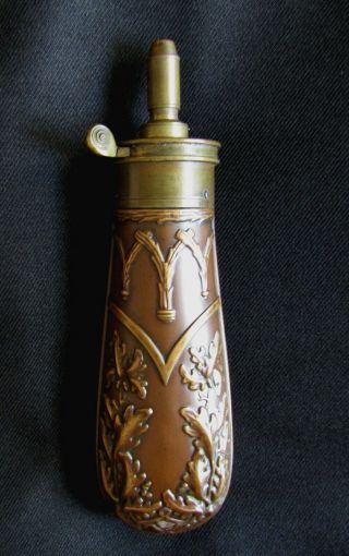 Civil War Era Oak Leaf Powder Flask For Antique Engraved Colt 1860 Army/51 Navy