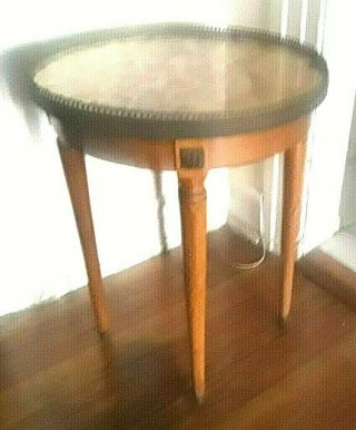Vintage Small Round Marble Brass Wood Stand End Table 19 