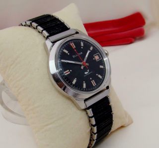 1970 Bulova Whale 17 Jewels Automatic Date Men Wrist Watch Swiss Made Running