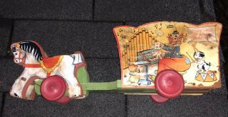 Vintage Fisher Price 1940 Musical Band Wagon Pull Toy Horses - Asis