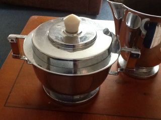 Art Deco Chrome Milk Jug & Sugar Bowl,  Bakelite Handles & Finials 3