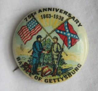 1938 Civil War Battle Of Gettysburg 75th Anniversary Pinback Button 1863 - 1938