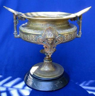Antique Victorian Brass Onyx Egyptian Revival Mantle Urn Tazza Candle Holder