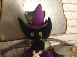 PRIMITIVE HALLOWEEN FALL BLACK CAT WITCH DOLL WITH PUMPKIN SKELETON MOUSE DECOR 5